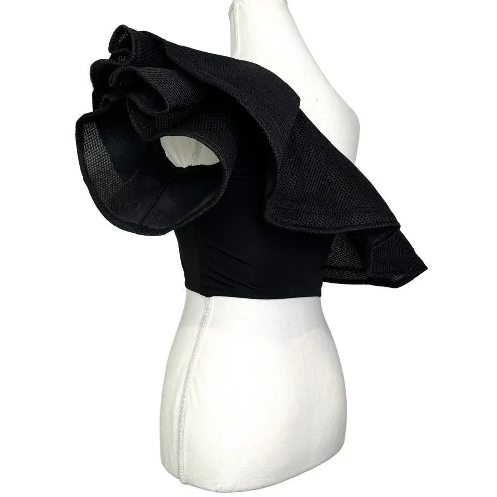 Black One Shoulder Frill Top Size S - Picture 3 of 4